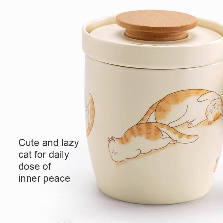 Lazy Cat - Handmade Cream cat infuser mug for tea