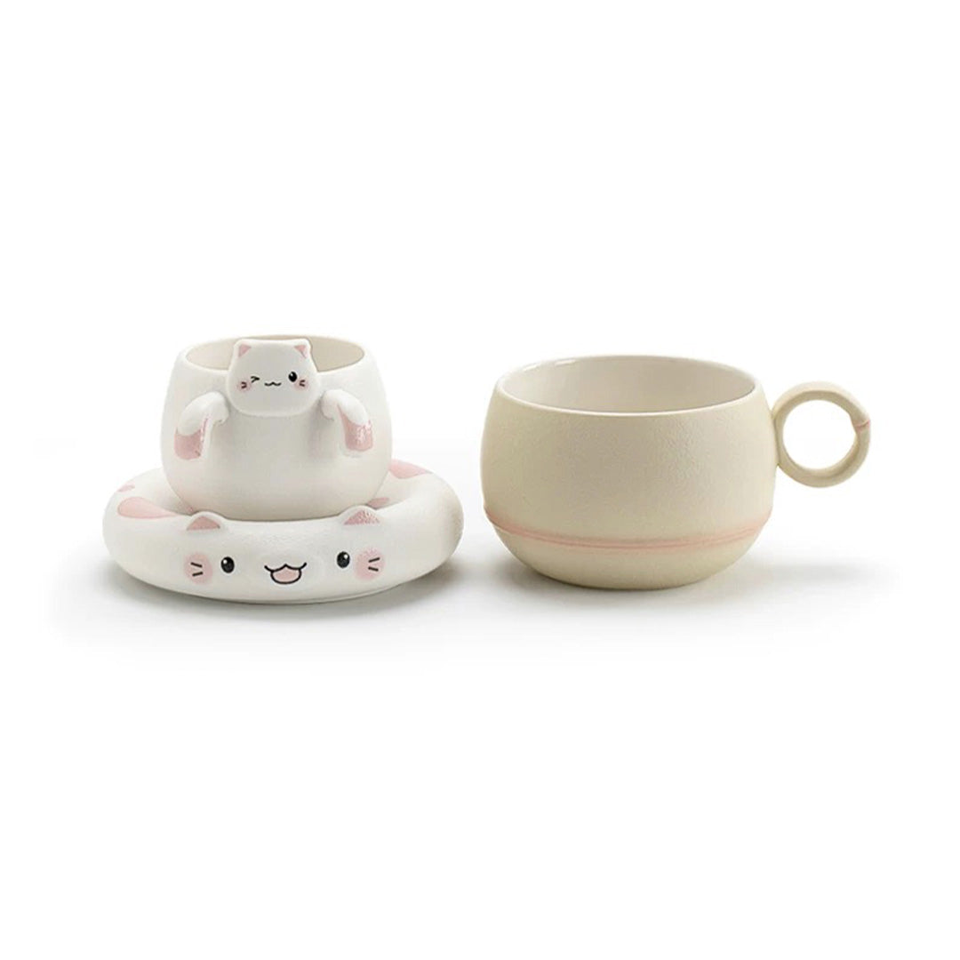 Unique cat mug with infuser and saucer | Cat lover gift - Teaware Space