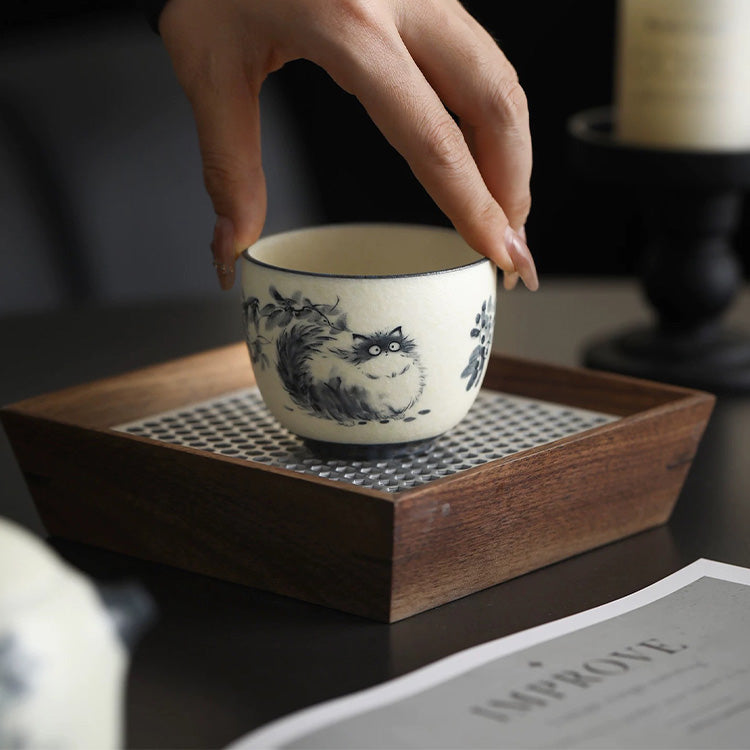 Blue and white cat - Travel gaiwan cat tea set for one - Teaware Space