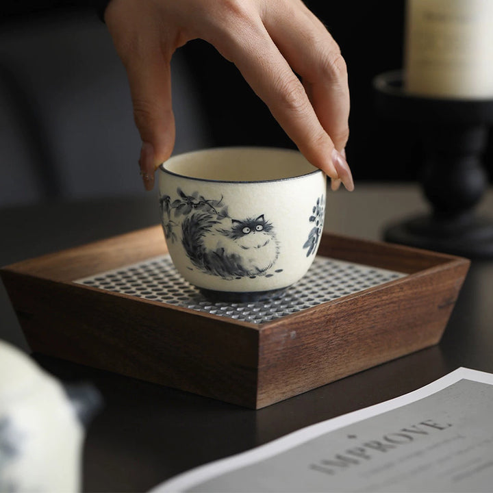 Blue and white cat - Travel gaiwan cat tea set for one - Teaware Space