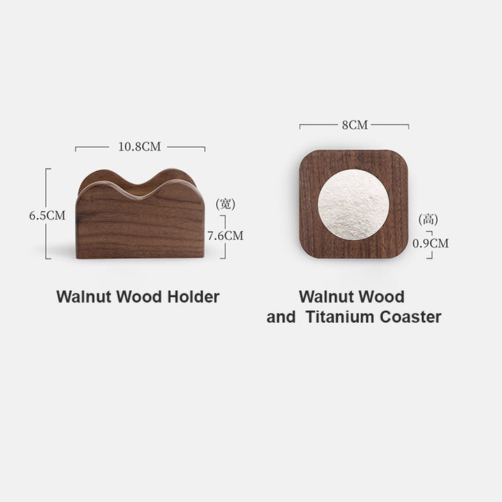 Round the Moon - Titanium wood coaster set of 6 with holder