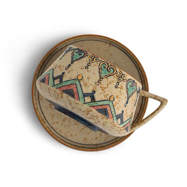 Flame Dance - Hand Painted Dunhuang latte mug with saucer