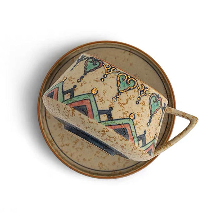Flame Dance - Hand Painted Dunhuang latte mug with saucer