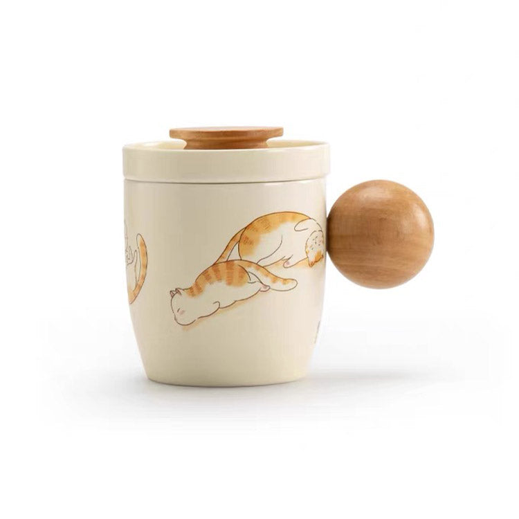 Lazy Cat - Handmade Cream cat infuser mug for tea