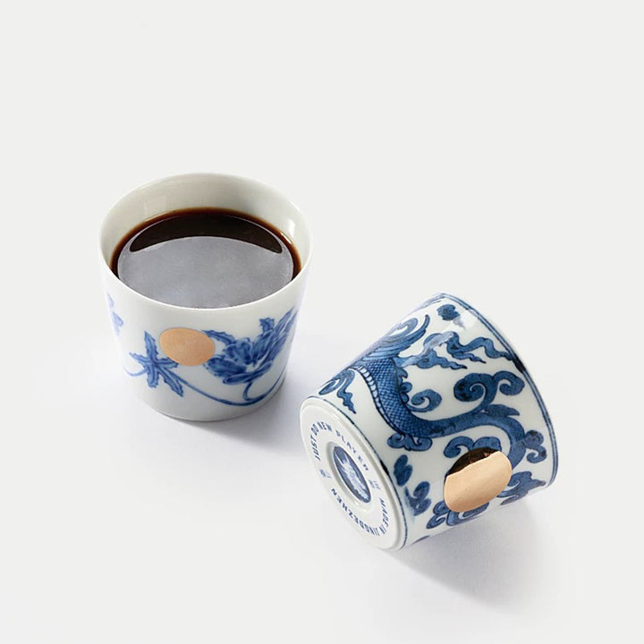 Luxury Jingdezhen Blue and white pottery Tea Cup with Gold and Dragon Decor | Wedding gift