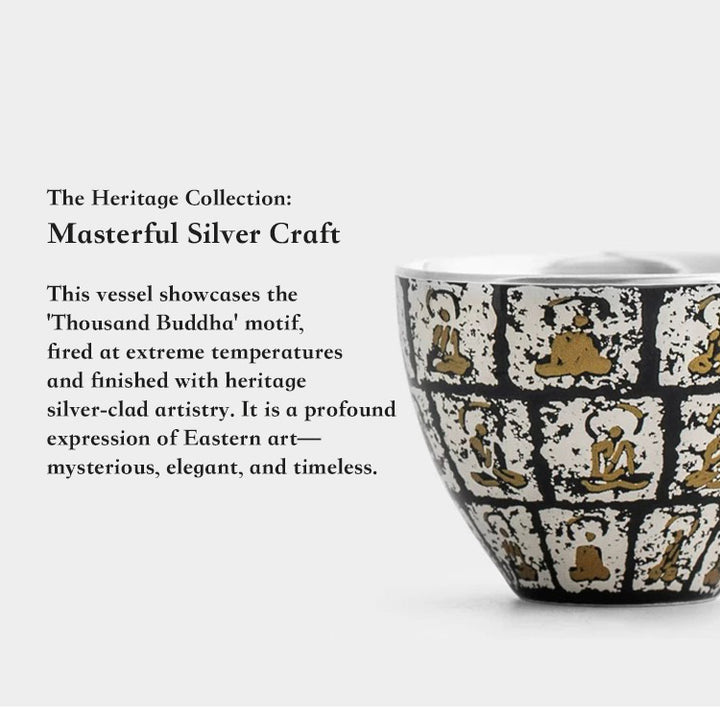 Thousand Buddha - Handmade silver and ceramic travel tea set - Teaware Space