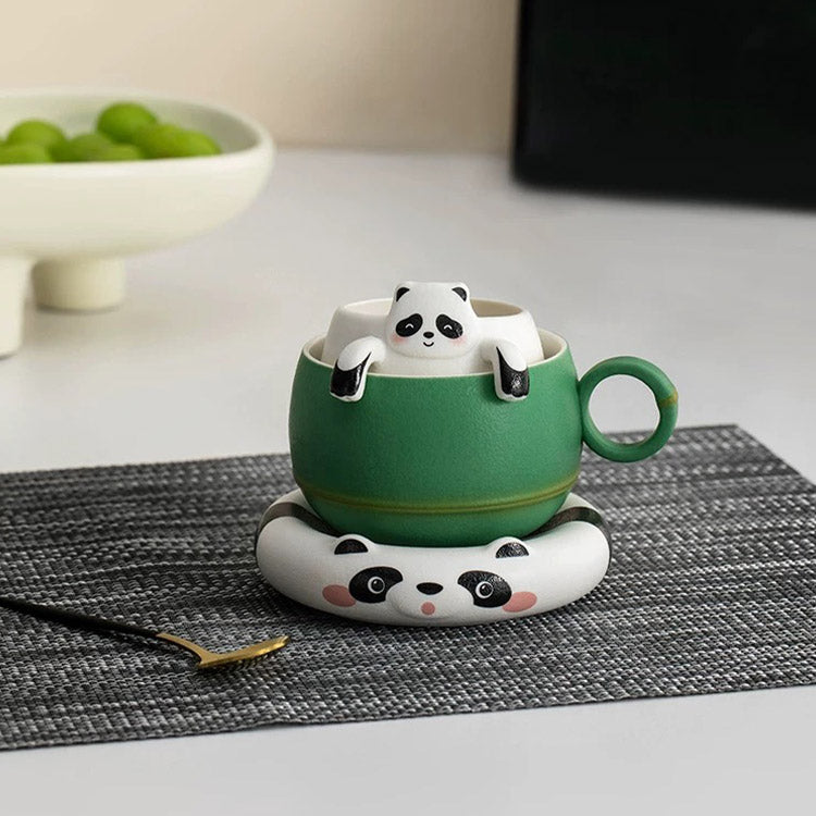 Cute Panda mug with infuser and saucer | Panda lover gift