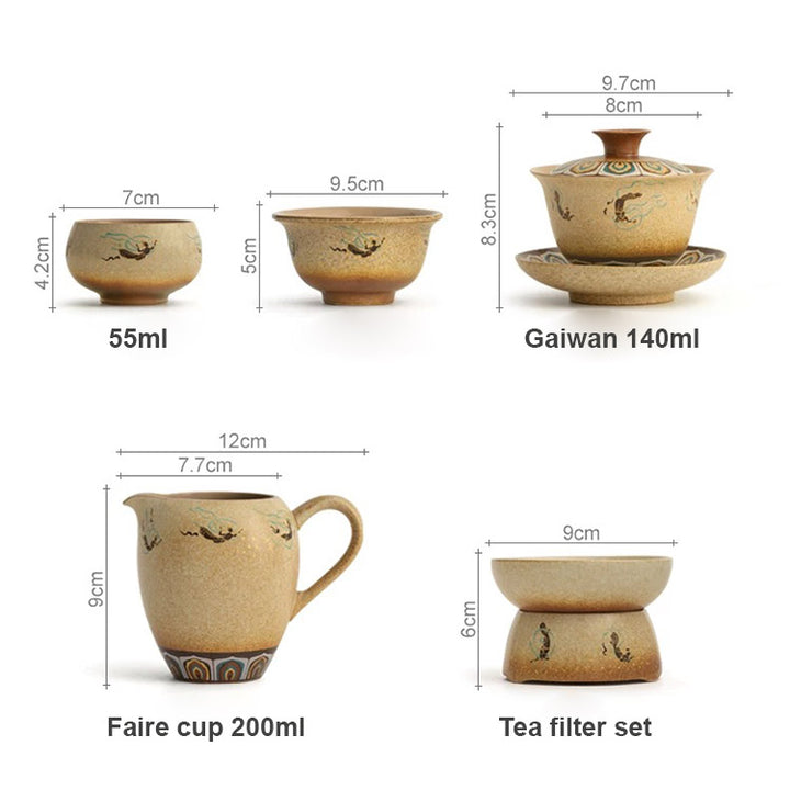 Service à thé chinois vintage Sancai Gaiwan
