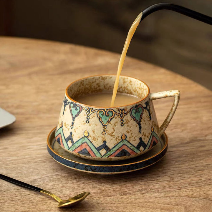 Flame Dance - Hand Painted Dunhuang latte mug with saucer