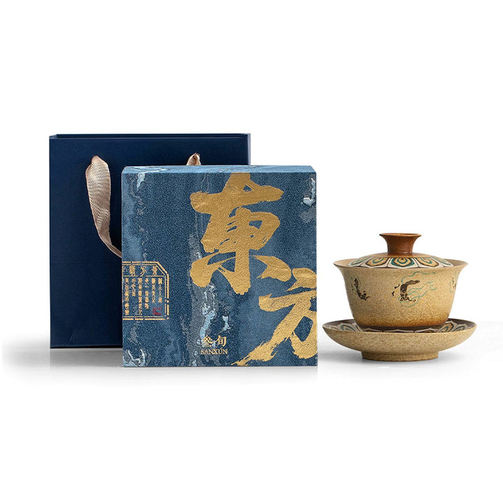 Service à thé chinois vintage Sancai Gaiwan