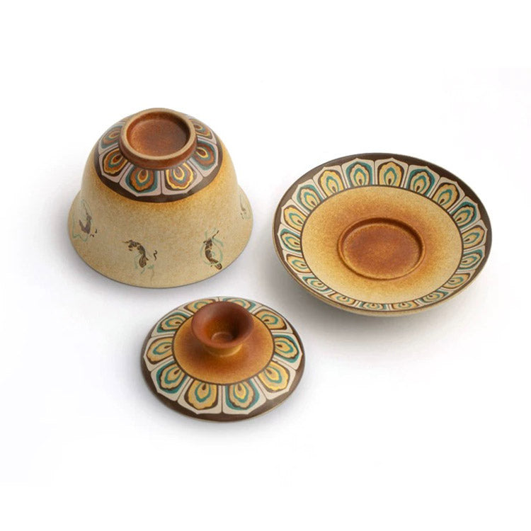 Service à thé chinois vintage Sancai Gaiwan