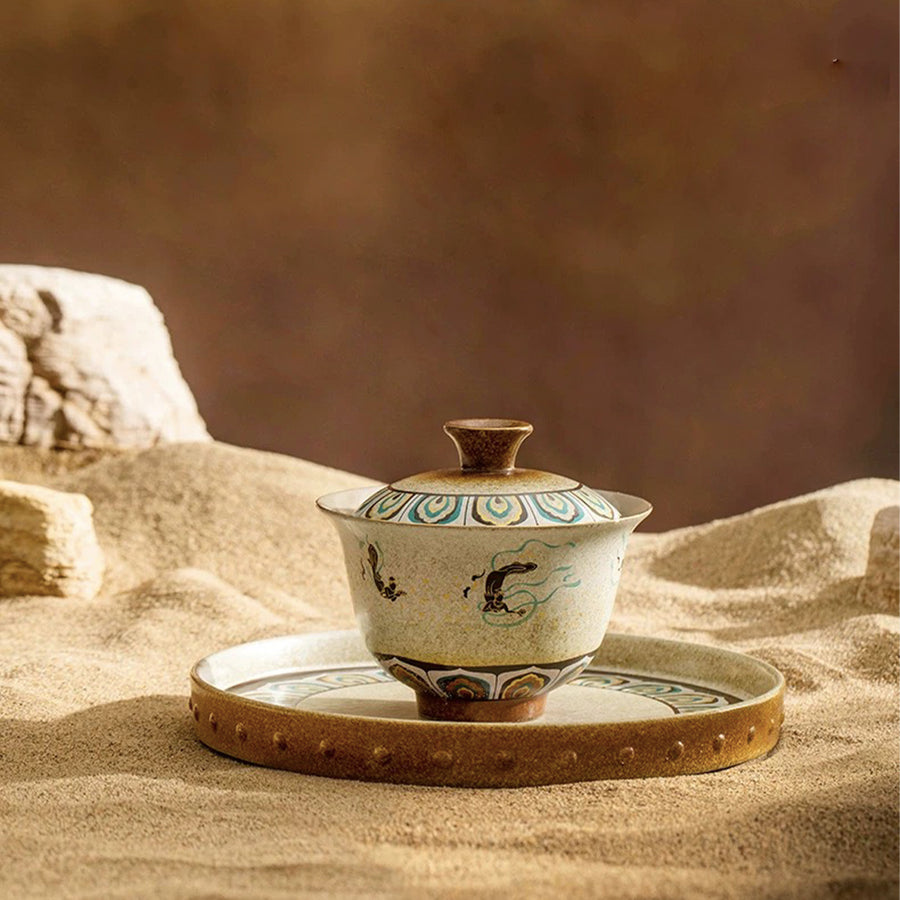 Mogao Grottoes hand-painted Sancai Gaiwan tea set - Teaware Space