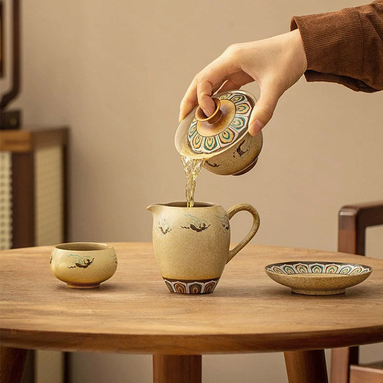 Service à thé chinois vintage Sancai Gaiwan