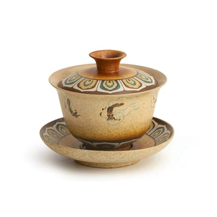 Service à thé chinois vintage Sancai Gaiwan
