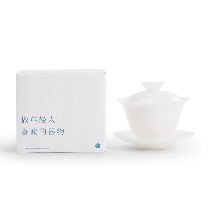 Ruobai - White ceramic Sancai Gaiwan tea set
