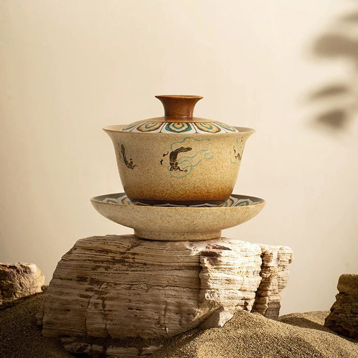 Service à thé chinois vintage Sancai Gaiwan