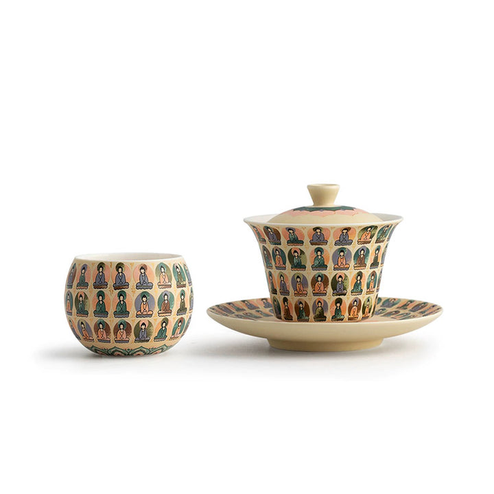 Thousand Buddha - Handmade Gaiwan tea set for one/two - Teaware Space
