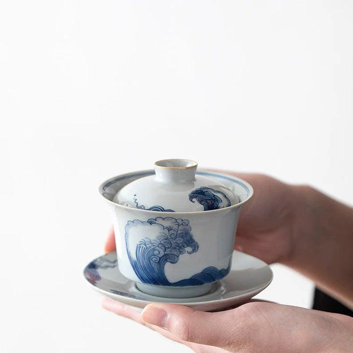 Ensemble Gaiwan vintage 120ml peint à la main | tasse et pichet | Décor de table | Cadeau de pendaison de crémaillère/anniversaire