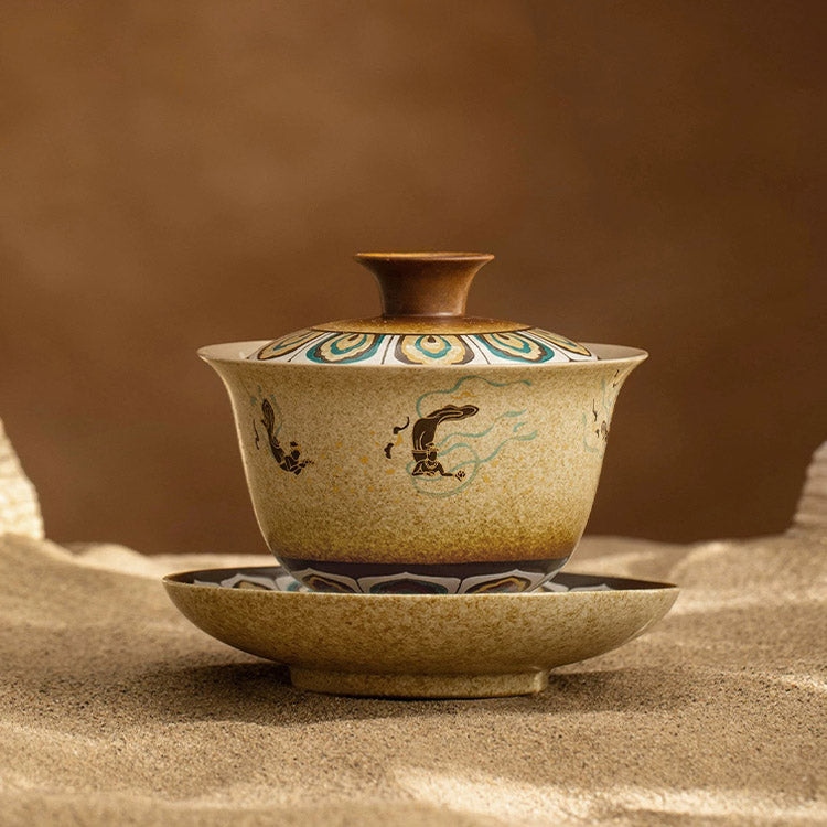 Service à thé chinois vintage Sancai Gaiwan