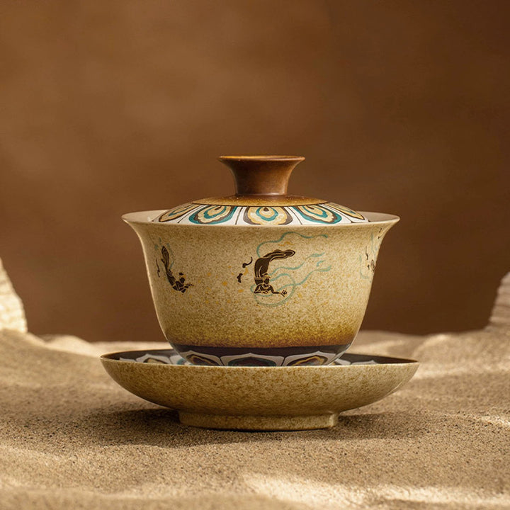 Service à thé chinois vintage Sancai Gaiwan