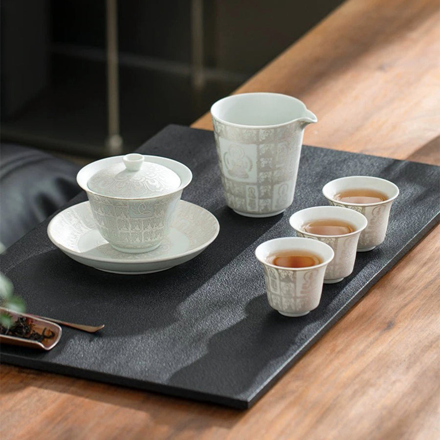 6 pc luxury gaiwan tea set - 1 gaiwan with 3 tea cups 