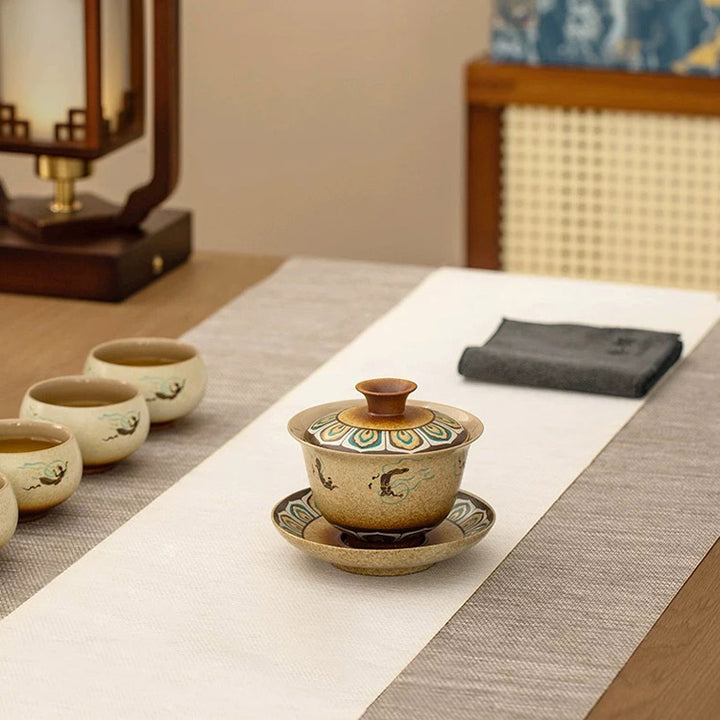 Service à thé chinois vintage Sancai Gaiwan