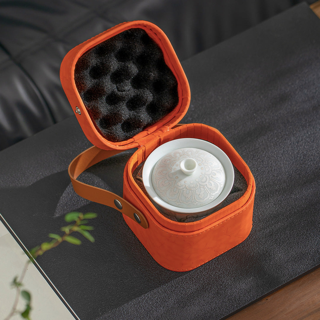 Thousand Buddhas - Silver glaze travel Gaiwan tea set - Teaware Space