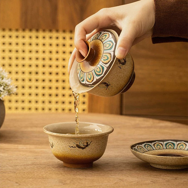 Service à thé chinois vintage Sancai Gaiwan