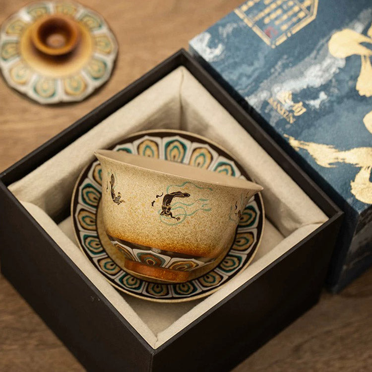 Service à thé chinois vintage Sancai Gaiwan