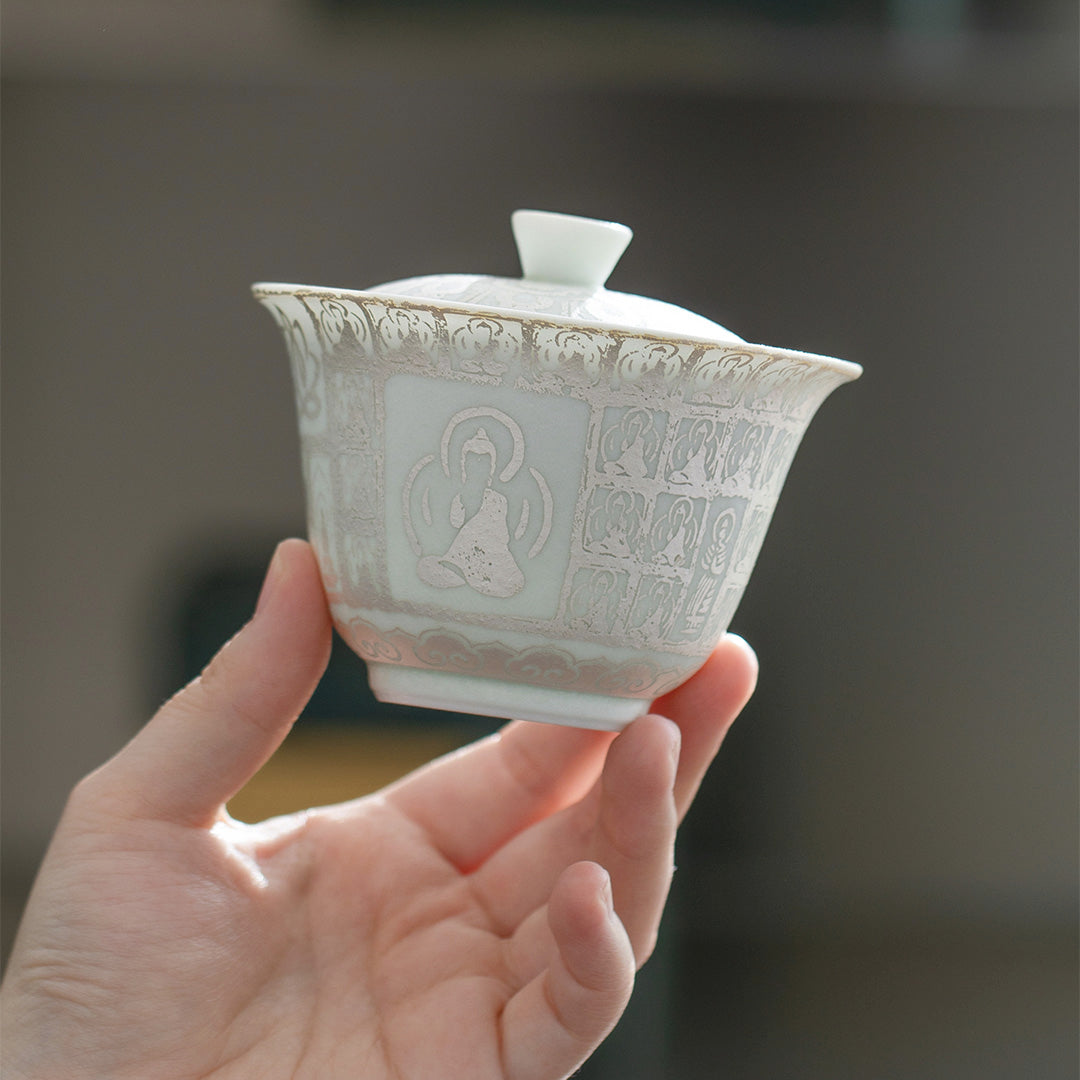 Thousand Buddhas - Silver glaze Sancai Gaiwan tea set - Teaware Space