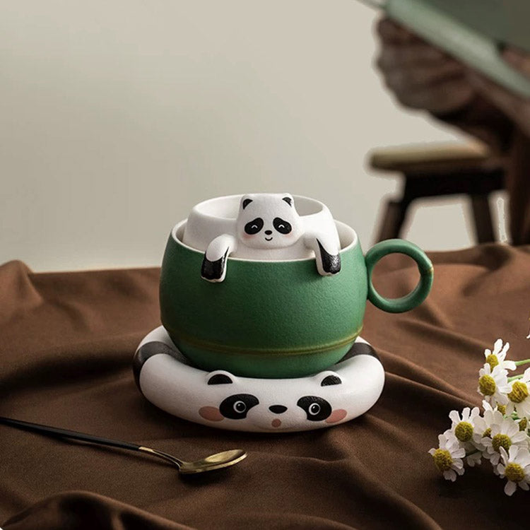 Cute Panda mug with infuser and saucer | Panda lover gift