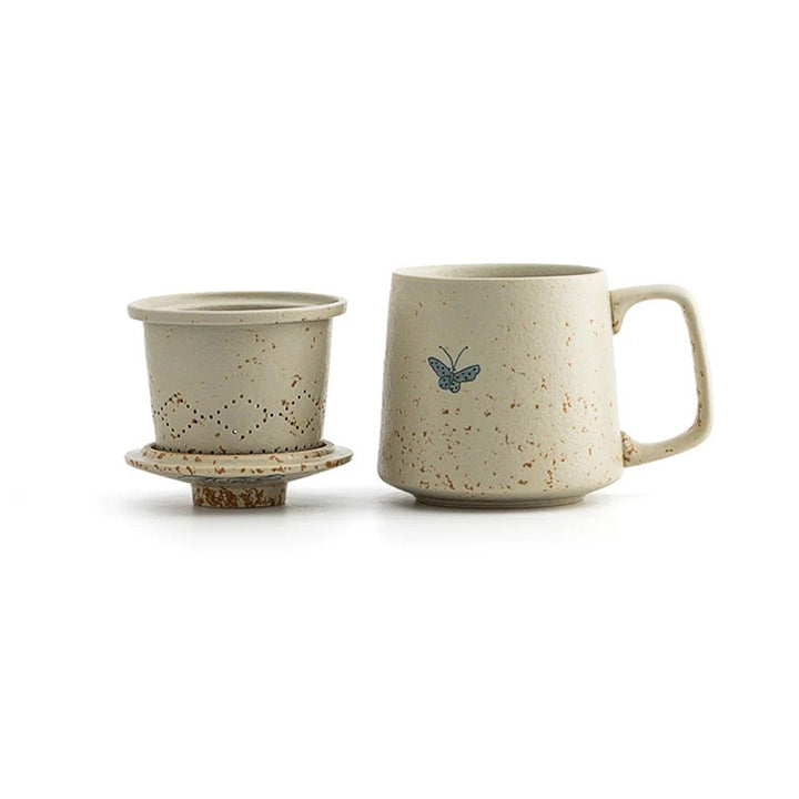 Butterfly on flowers - Hand-painted tea infuser mug - Teaware Space