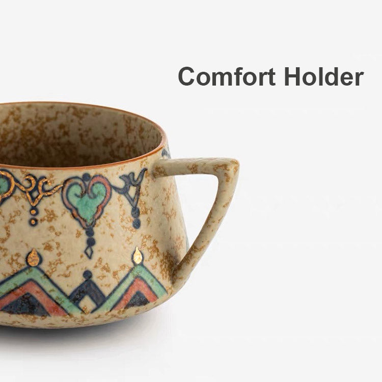 Flame Dance - Hand Painted Dunhuang latte mug with saucer