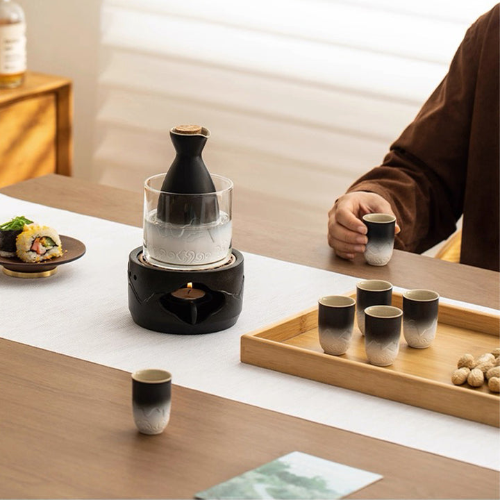 Mountain and Sea - Authentic hot sake set with warmer
