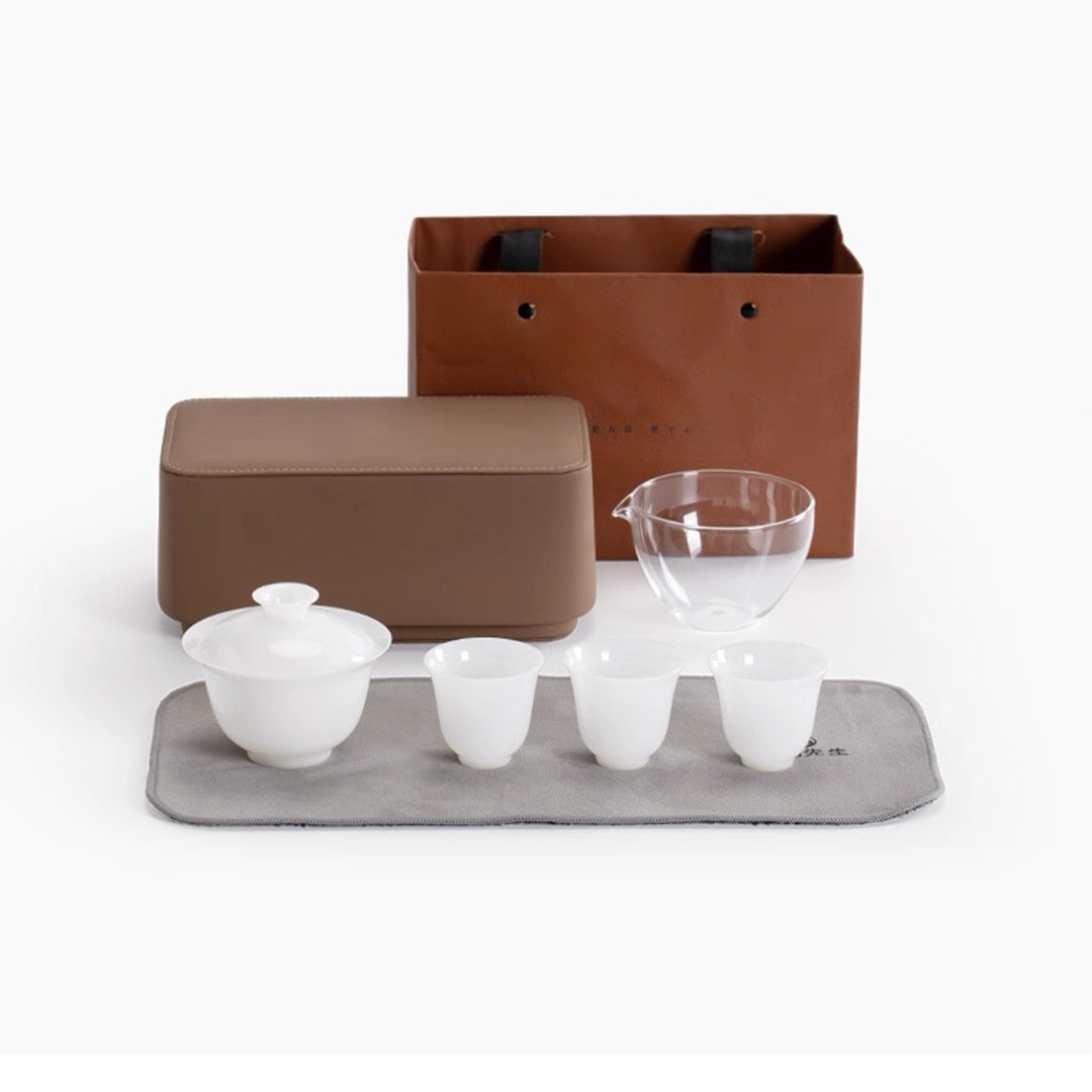 travel gaiwan tea set - white jade porcelain gaiwan tea set for two 