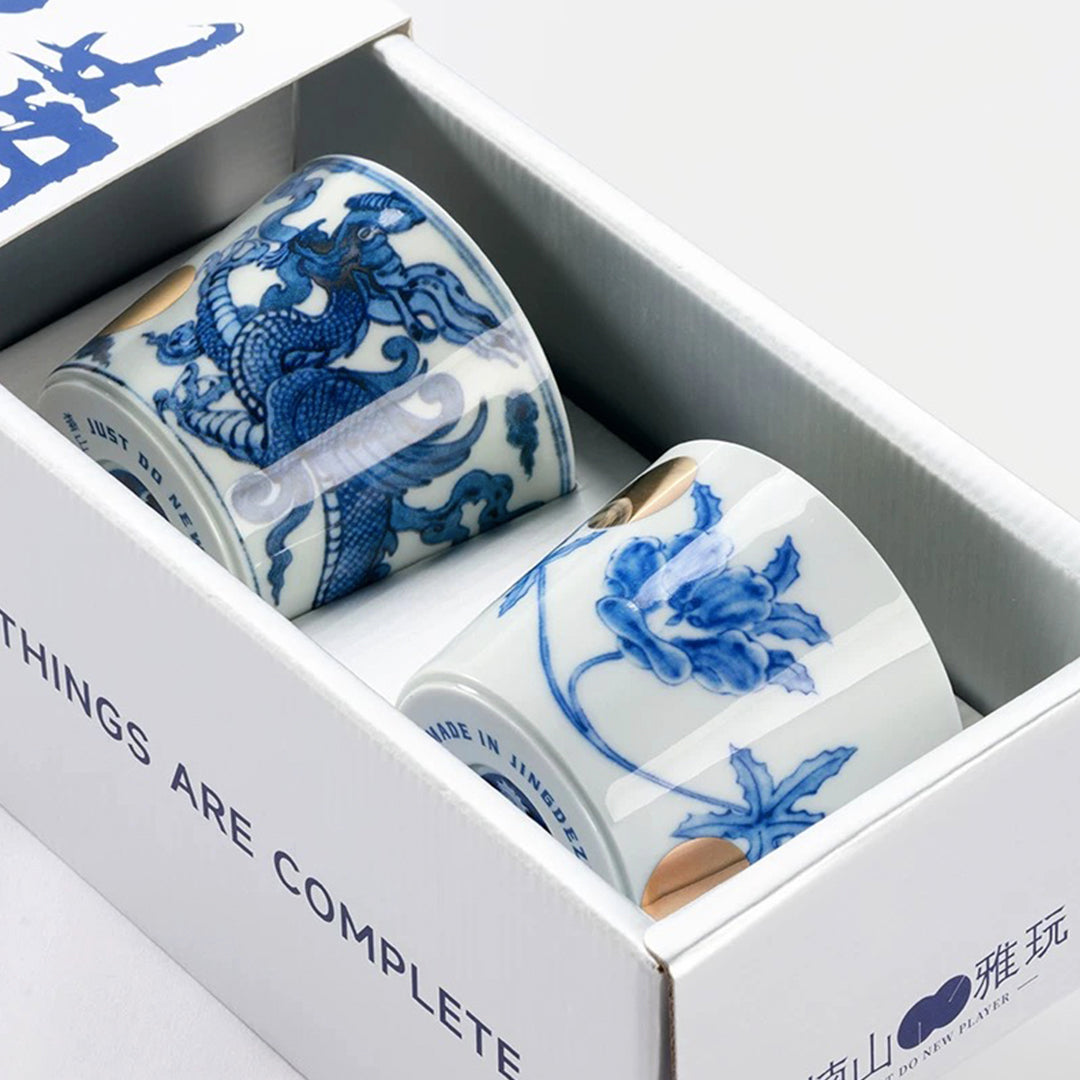 Twin Flame - Luxury Jingdezhen Blue and white pottery Tea Cups - Teaware Space