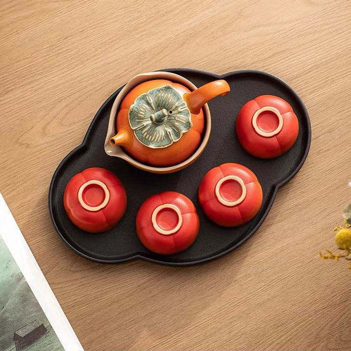 Surrender - 7 pcs Persimmon kungfu tea set with tray