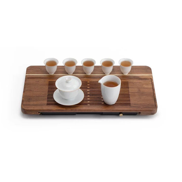 Natural heavy Bamboo tea serving tray with water storage | Wedding/housewarming Gift