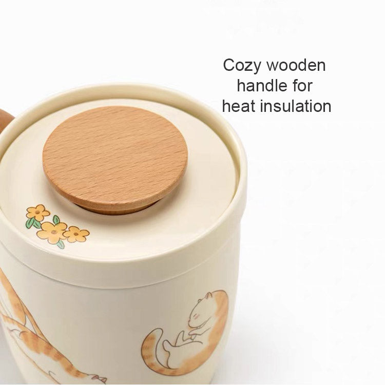Lazy Cat - Handmade Cream cat infuser mug for tea