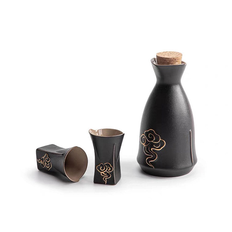 Lucky Cloud - Vintage black sake warmer set