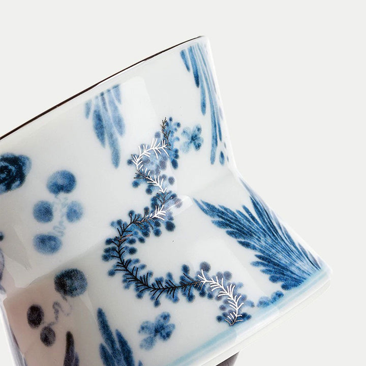 Luxury Blue and white pottery Whiskey rock mug with 925 silver outlining | Rotating/spanning Whiskey cup | Gift for him