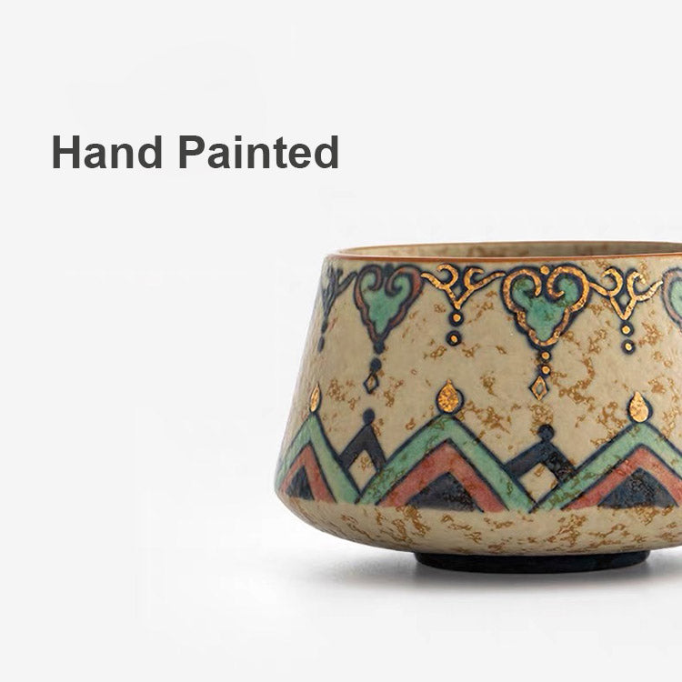 Flame Dance - Hand Painted Dunhuang latte mug with saucer