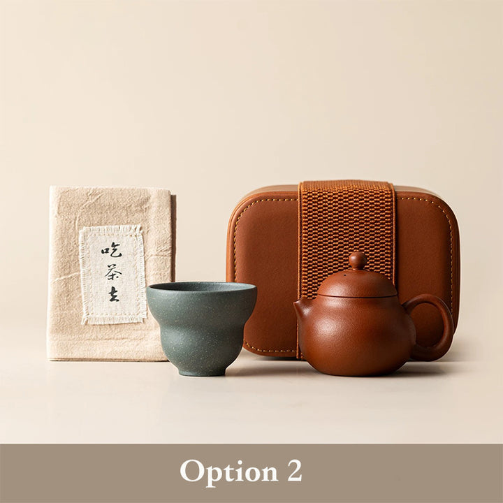 portable zisha teapot with blue cup , tea set for one