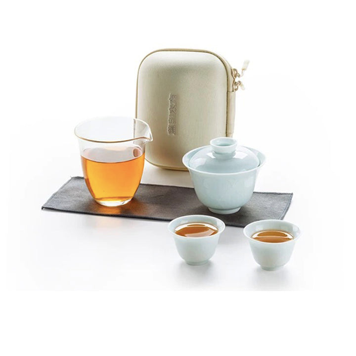 Hand-crafted travel gaiwan tea set with case  | Portable tea set for two | Wedding gift idea