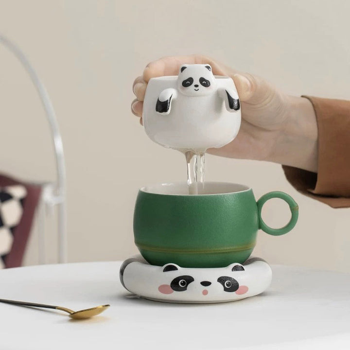 Cute Panda mug with infuser and saucer | Panda lover gift