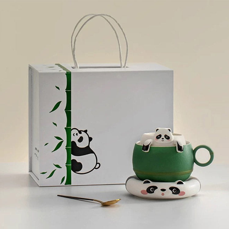 Cute Panda mug with infuser and saucer | Panda lover gift