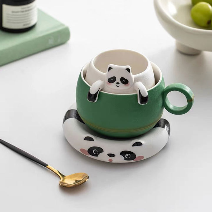 Cute Panda mug with infuser and saucer | Panda lover gift