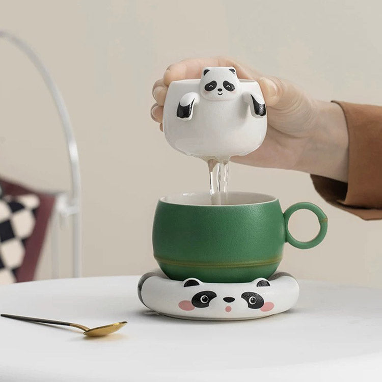 Cute Panda mug with infuser and saucer | Panda lover gift