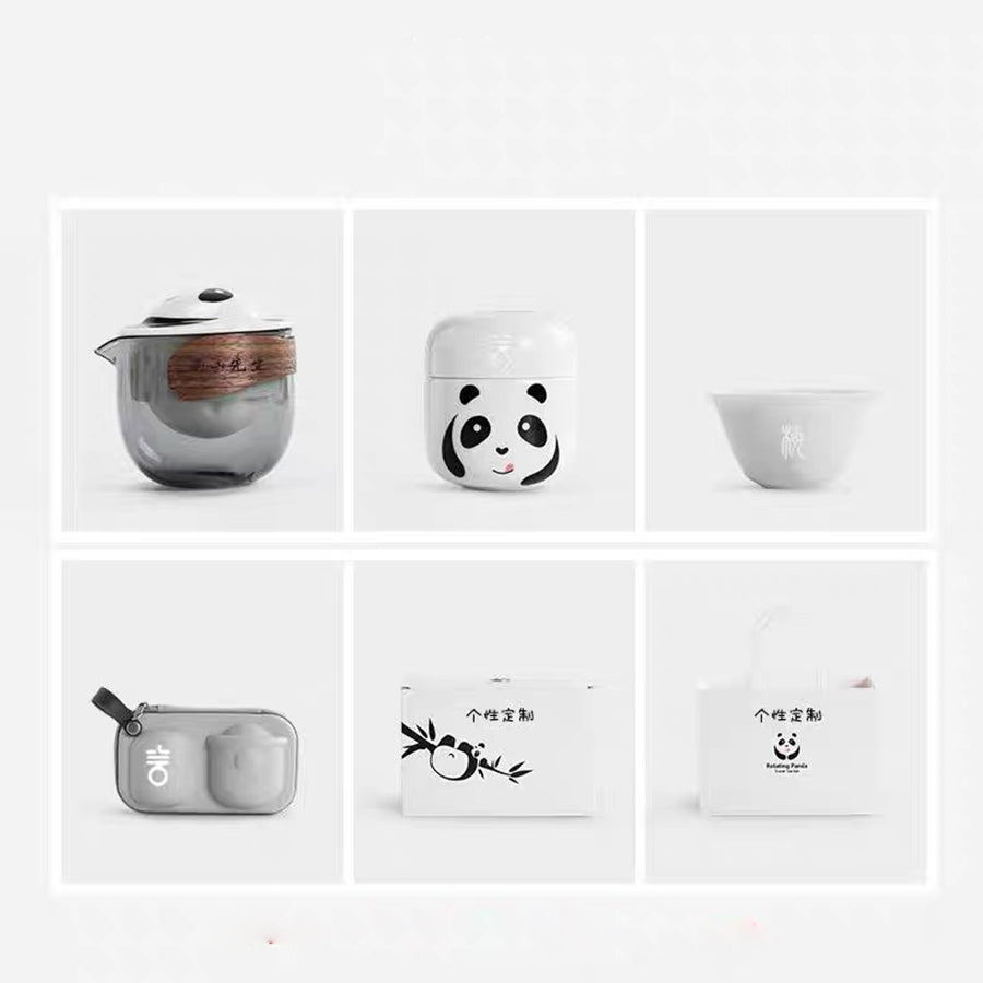 Service à thé de voyage tout-en-un avec un joli panda pour deux