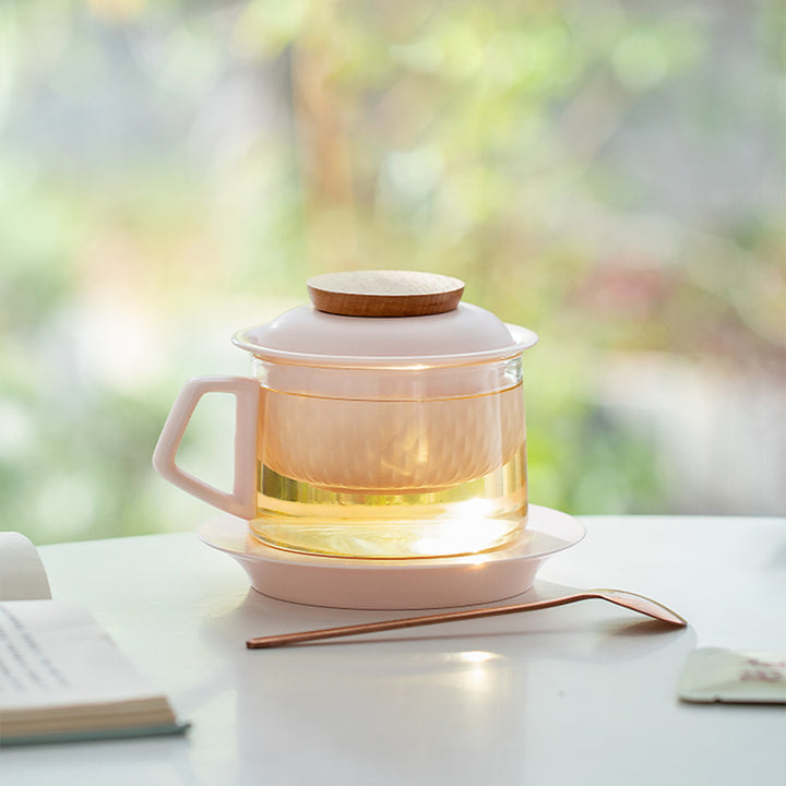 pin Tea infuser mug with lid and saucer, custom name logo coffee mug